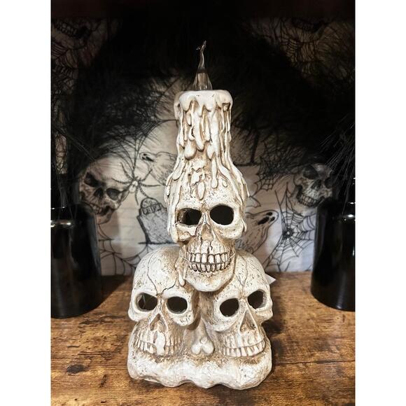 13th and Elm Other - Skeleton Skull LED Color Changing Light Up Candle Aged White Halloween Decor
